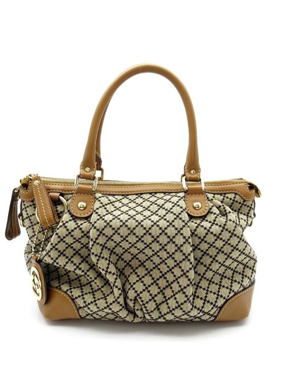 Gucci Diamante Sukey 2-Way Handbag Canvas Leather Beige